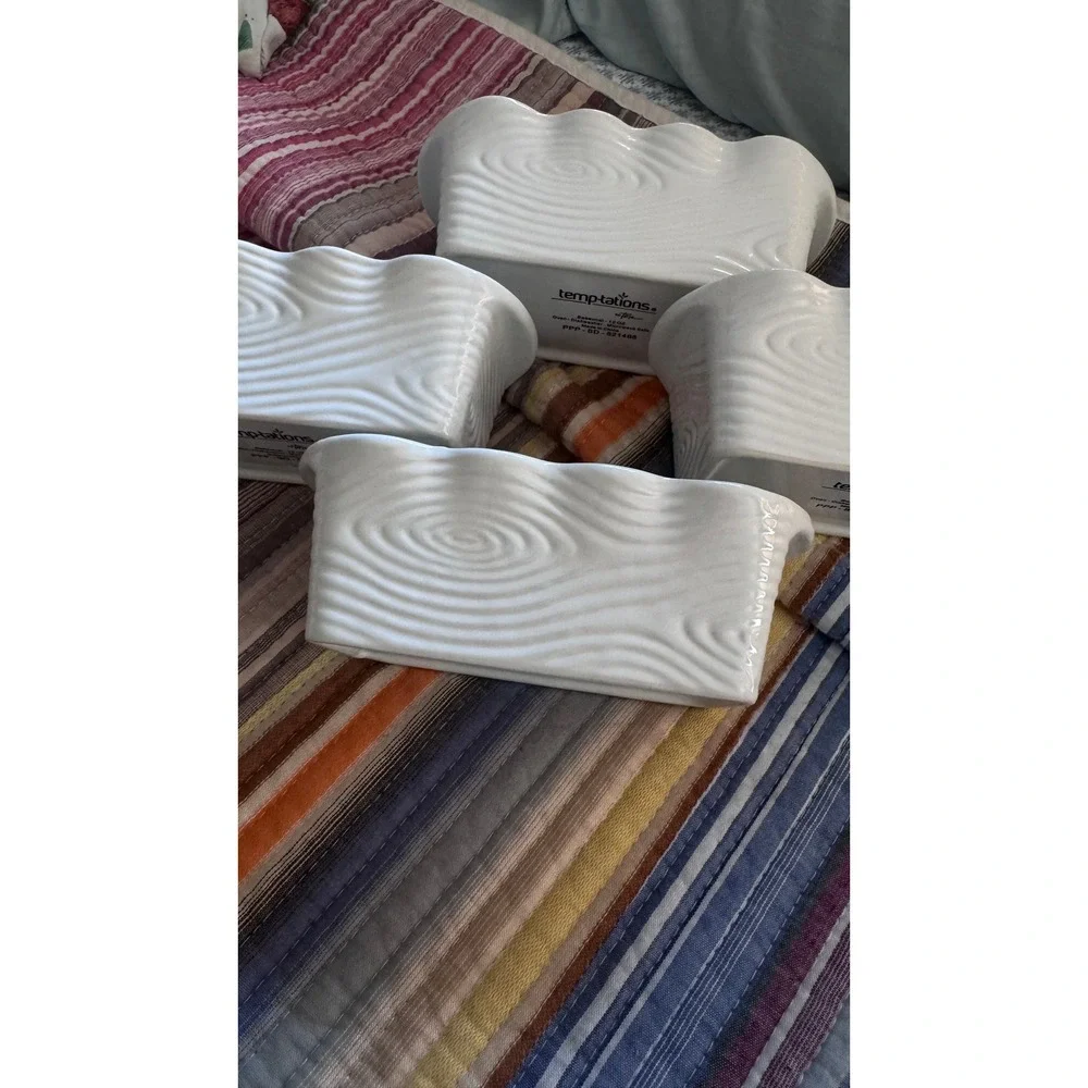 Temp-tations by Tara White Woodgrain Ceramic Mini Loaf Pans Set of 4 12oz 521498